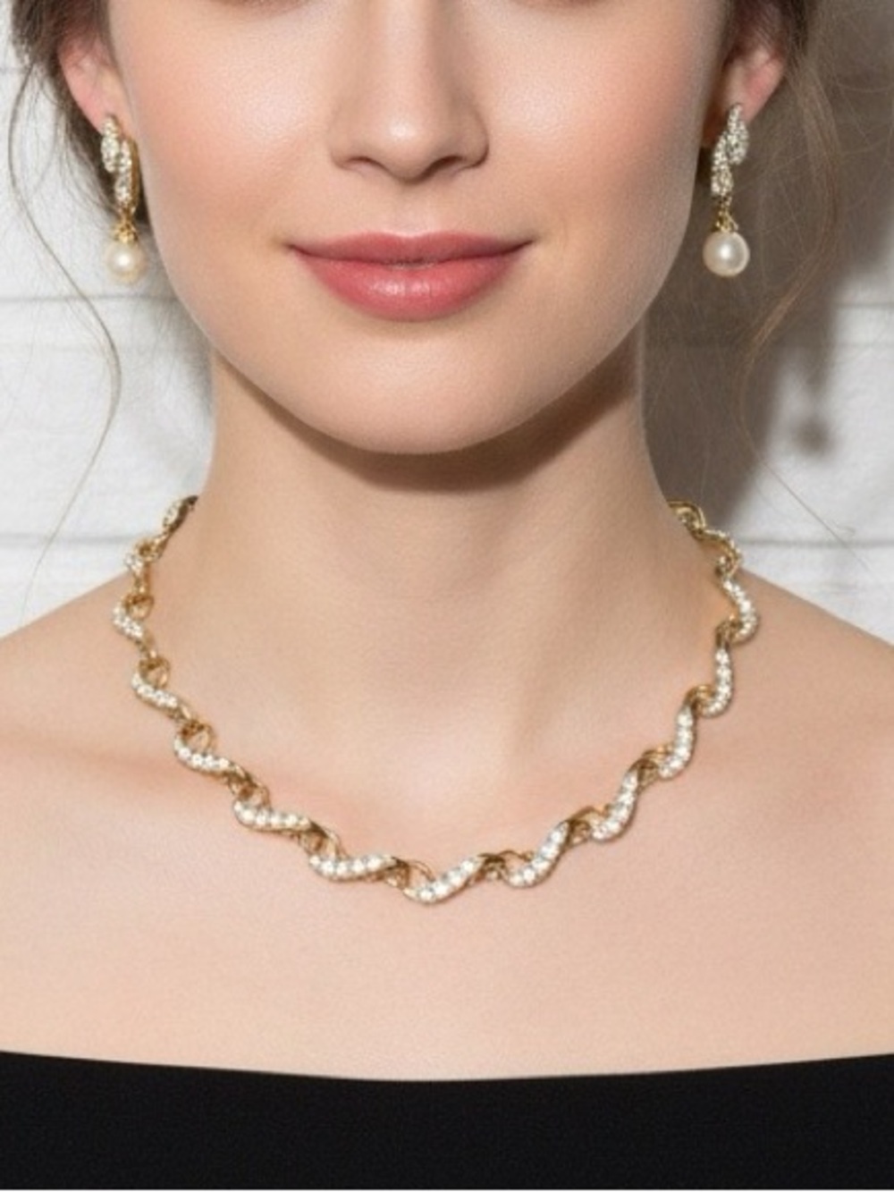 Swarovski vintage wave link collar necklace and Earring set